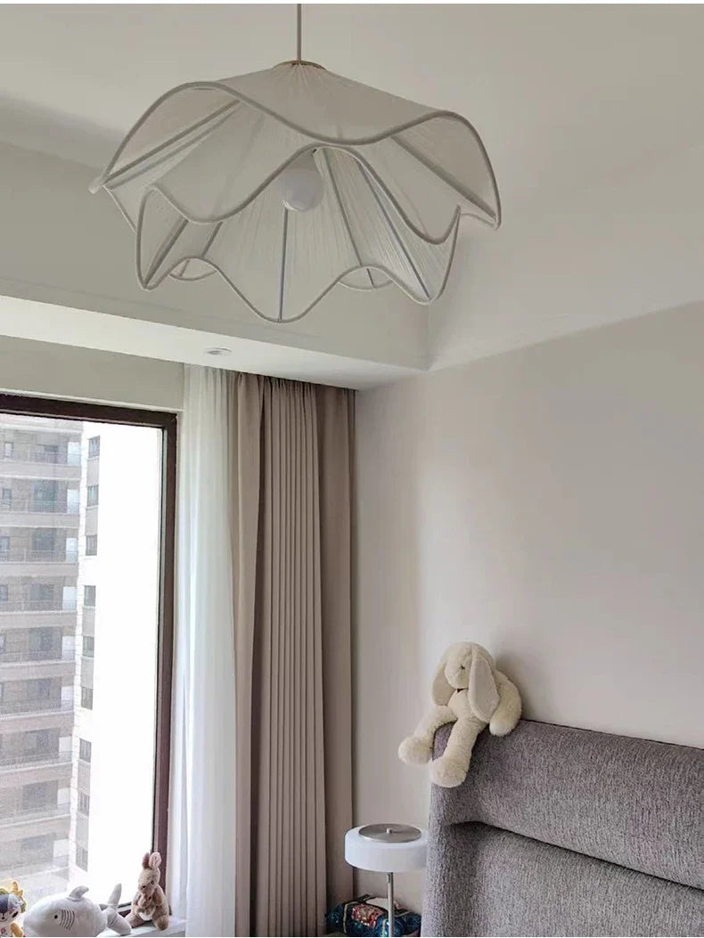Nordic Minimalist Wabi Sabi Creamy Wind Fabric Chandelier Living Dining Room Bedroom Pendant Lights Home Hanging Lamp Fixture