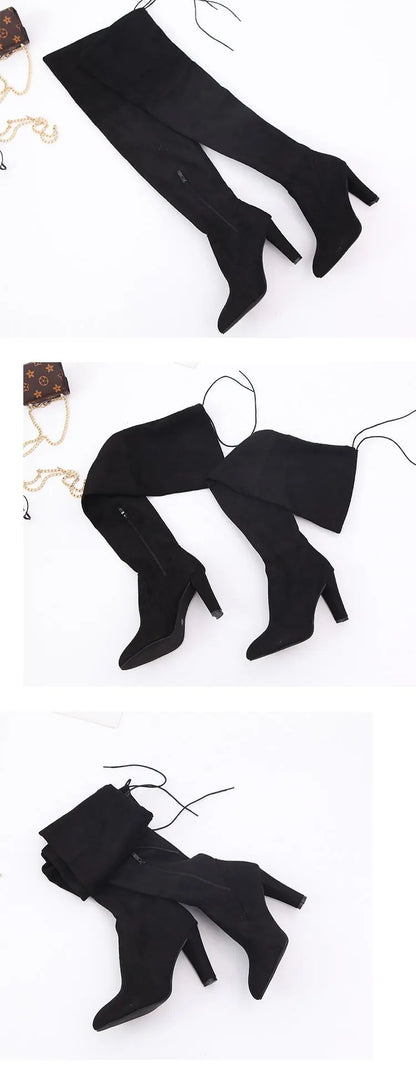 Women's Boots 2026 Autumn and Winter New European and American Style Plus Size Knee High Boots High Heels Round Toe Frosted Boot