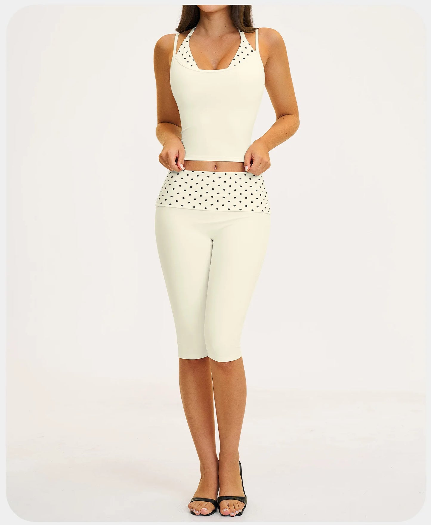 2PCS Stripes Fitness Suit Women's Tracksuits Polka Dot High Waist Workout Capri Pants Sports Set Female Yoga Sports Clothes