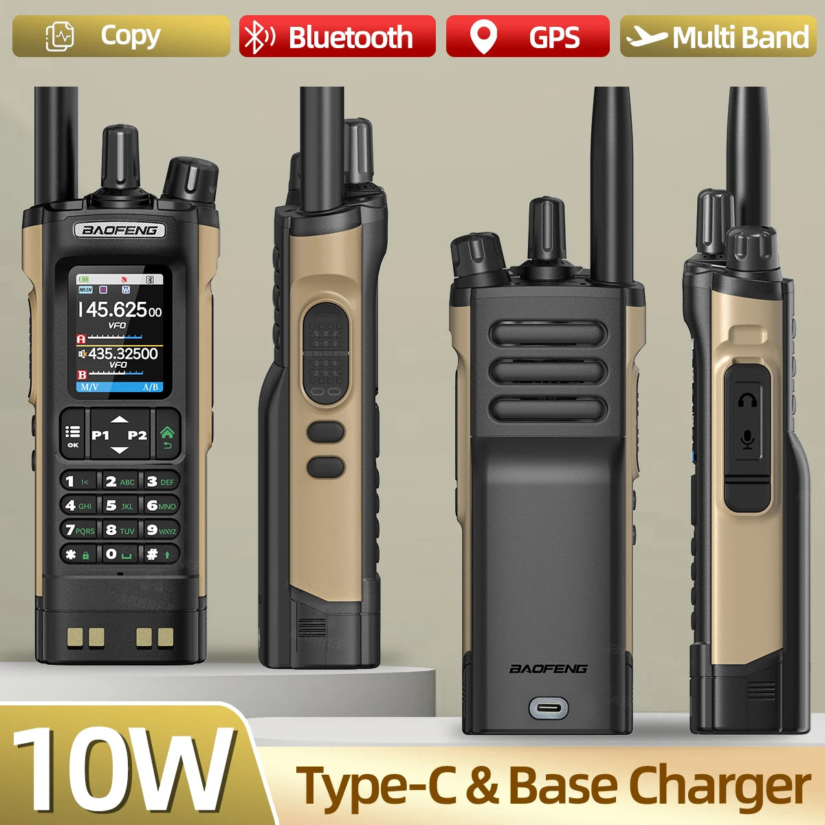 BAOFENG UV-32 Walkie Talkie GPS Multi Band 10W Bluetooth Wireless Programming Copy Frequency 1000CH Long Range Ham Two Way Radio