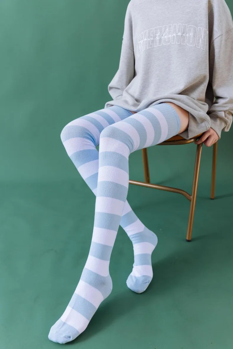 1/2 Pairs Women Over The Knee Socks Cotton Thigh High Socks Black White Blue Colorful Striped Pattern Fashion Casual Daily Wear