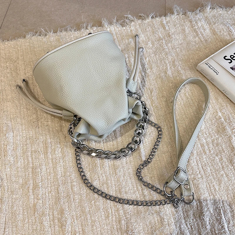 100% Genuine Leather Women Shoulder Crossbody Bags High Quality Solid Color Cow Leather Bucket Handbag Luxury Female Sac