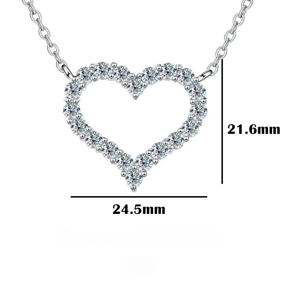FEOBUR 2ct Moissanite Heart Pendant Necklace for Women 925 Sterling Silver Lab Diamond Neck Chain Girls Birthday Gift Jewelry