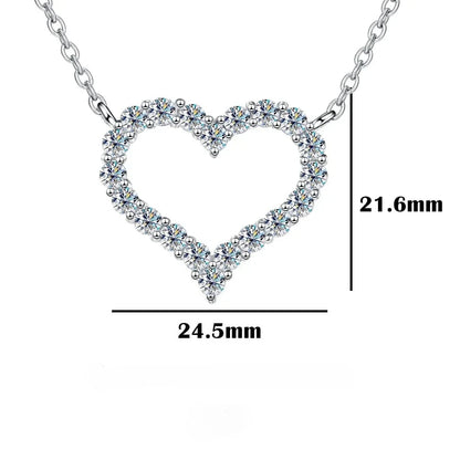 FEOBUR 2ct Moissanite Heart Pendant Necklace for Women 925 Sterling Silver Lab Diamond Neck Chain Girls Birthday Gift Jewelry