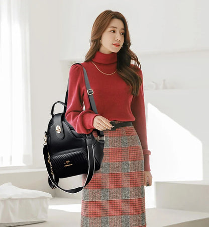 2024 New Fashionable Women's Backpack High Quality Soft Leather Women Shoulder Bag Famous Luxury Brand Female Handbag Sac A Main