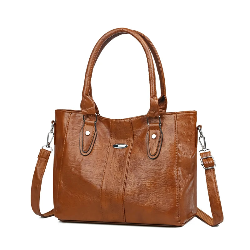 New Soft Leather Handbag For Women Vintage Shoulder Tote Bag Luxury Designer Ladies Large Capacity Purse Commute Bags Sac A Main
