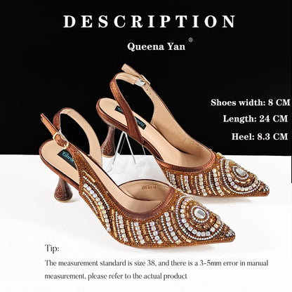 Queena Yan High-end Matching Women's Shoes with Diamond Hard Box Bag Popular in Nigeria Party Women's High Heels