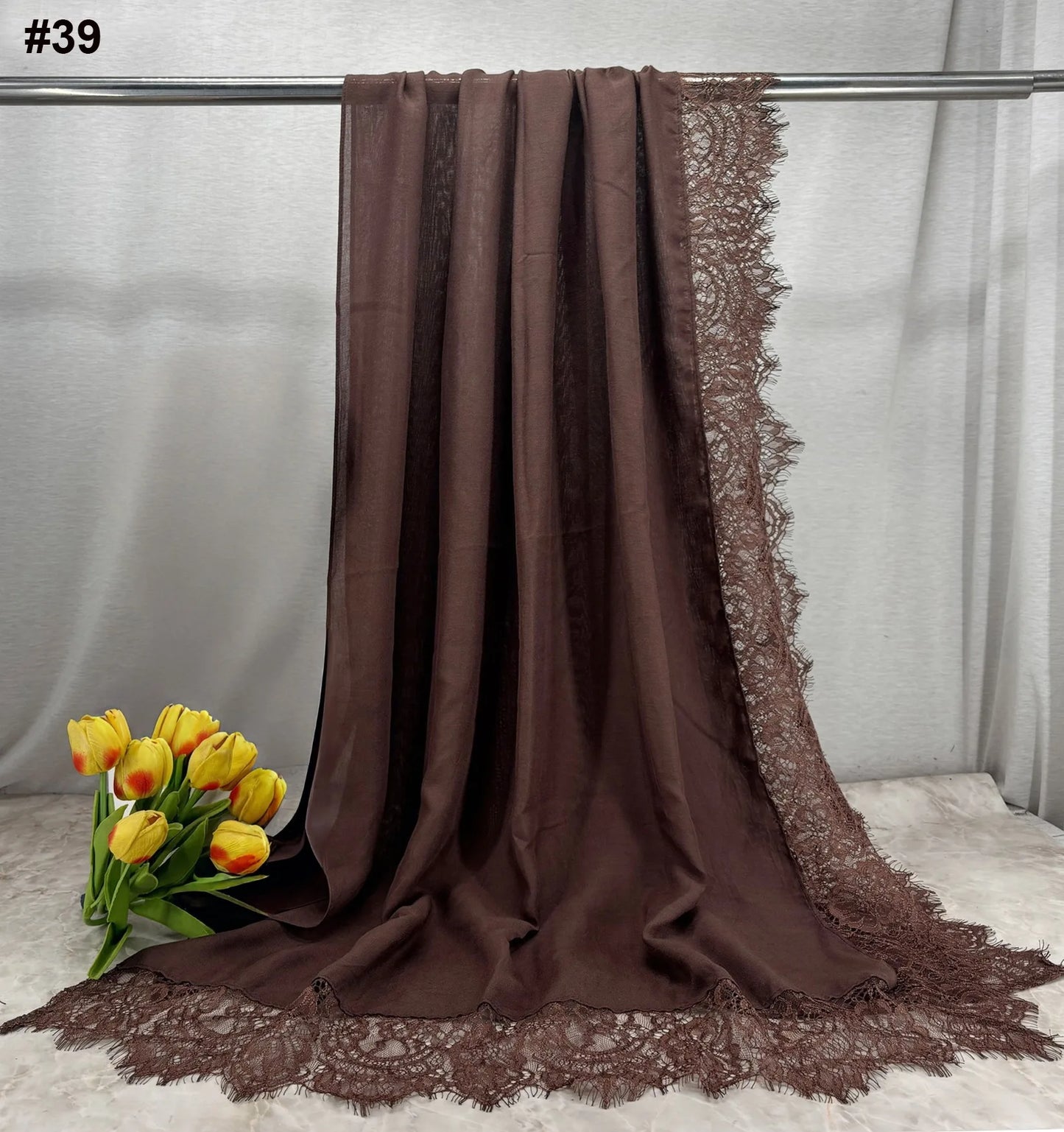 2026 New Rayon Cotton Modal Hijab Scarf Lace Splicing Turban Breathable Women Shawl Cotton Plain Scarf Headscarf Women Hijabs