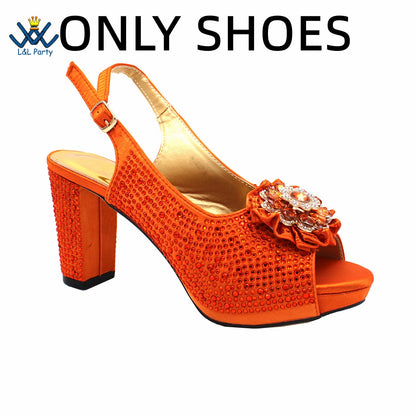 New Design Peep Toe African Spring Autumn Lady Shoes and Bag Set in Gold Color Women Sandal in Wedding