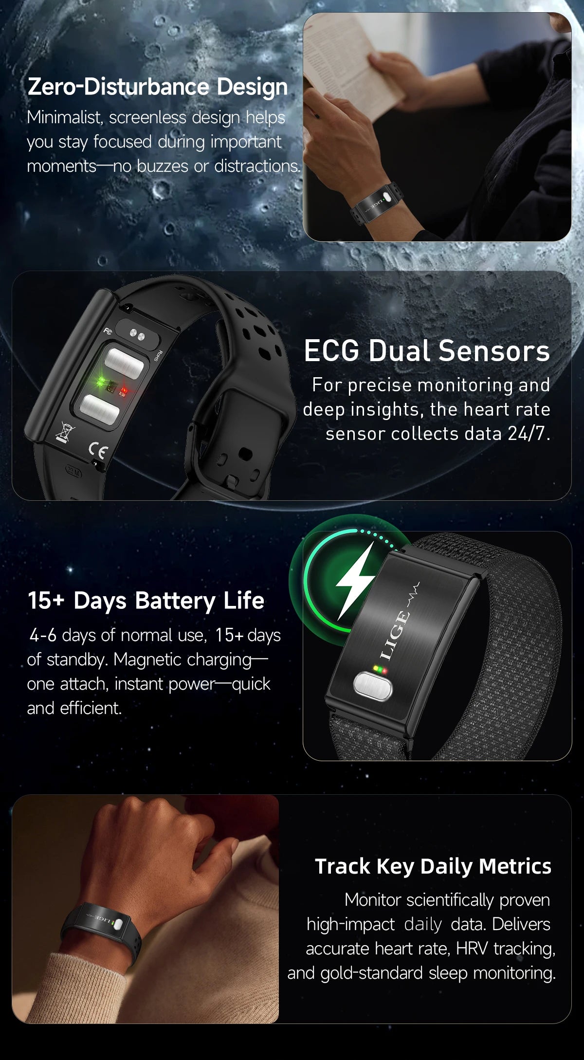 LIGE 2026 ECG+PPG Nursing Grade Smart Bracelet HRV Body Fat BMI Blood Pressure Body Temperature Men Women Health Sports Watches