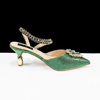 Elegant Rhinestone-Embellished Heels And Gold Mini Bag Set for Night Outfits Women's Fashion Accessory Combo