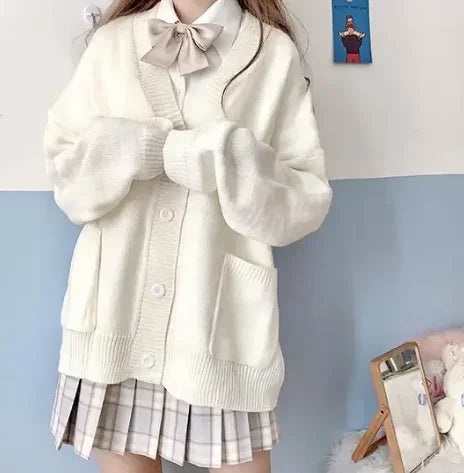 Japan School Sweater Spring Autumn V-neck Cotton Knitted Sweater College Style JK Uniform Cardigan 4 Color Student Girls Cosplay