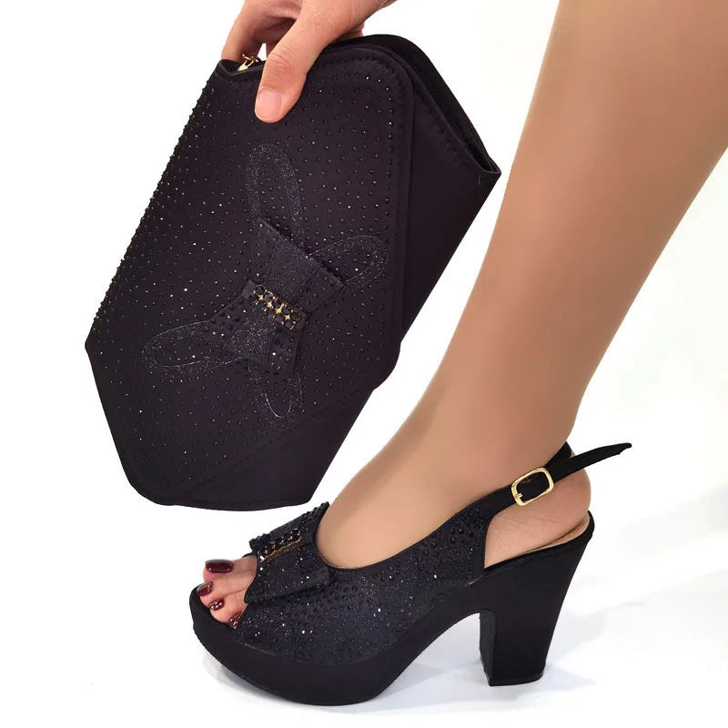 Newest Coming Pointed Toe Italian Design Italian Women Shoes Matching Bags in Silver Color for Wedding Nigerian Ladies Sandals