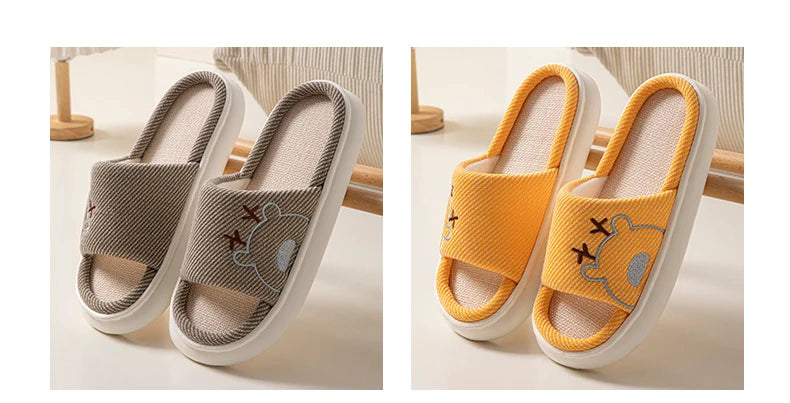 Linen Platform Women's Slippers Home Flats Summer Luxury Designer Woman Shoes New Open-Toe Casual Indoor Slides Non-Slip Unisex