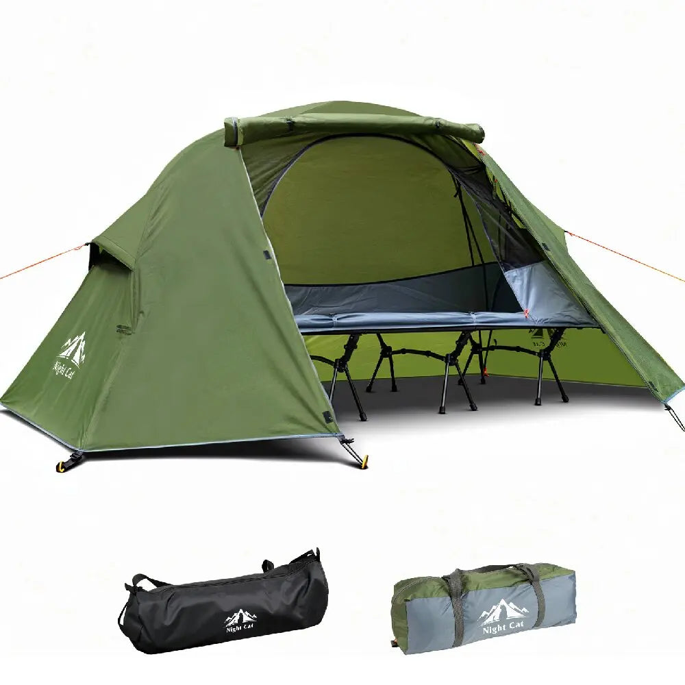 Night Cat 1 Person Elevated Camping Cot Tent 4 Modes Convertible Off-Ground Tent Waterproof Outdoor Mesh Inner Tent Camping Hiking Cot Tent Combo with Vestibule