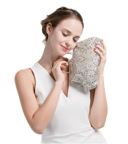 Women's Retro Small Totes Evening Bags Beaded Embroidered Ladies Clutch Purse Shoulder Chain Wedding Party Handbags Bags Purses