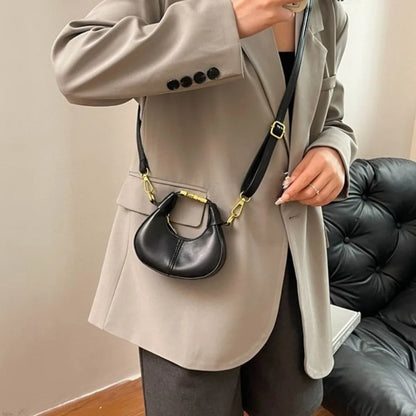 Simple Y2K Pu Leather Handbag Solid Color Minimalist Style Crossbody Bag Coin Purses Half-moon Crescent Bag Ladies