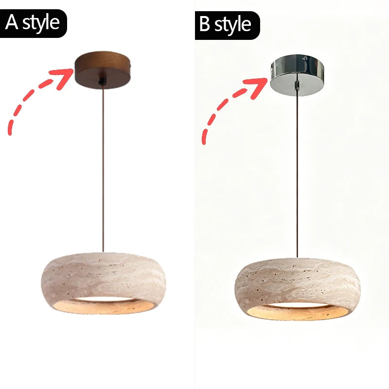 7.8in Modern Pendant Light Adjustable Pendant Lights With Yellow Travertine Lampshade LED 18W 3 Color Dining Room Bedroom