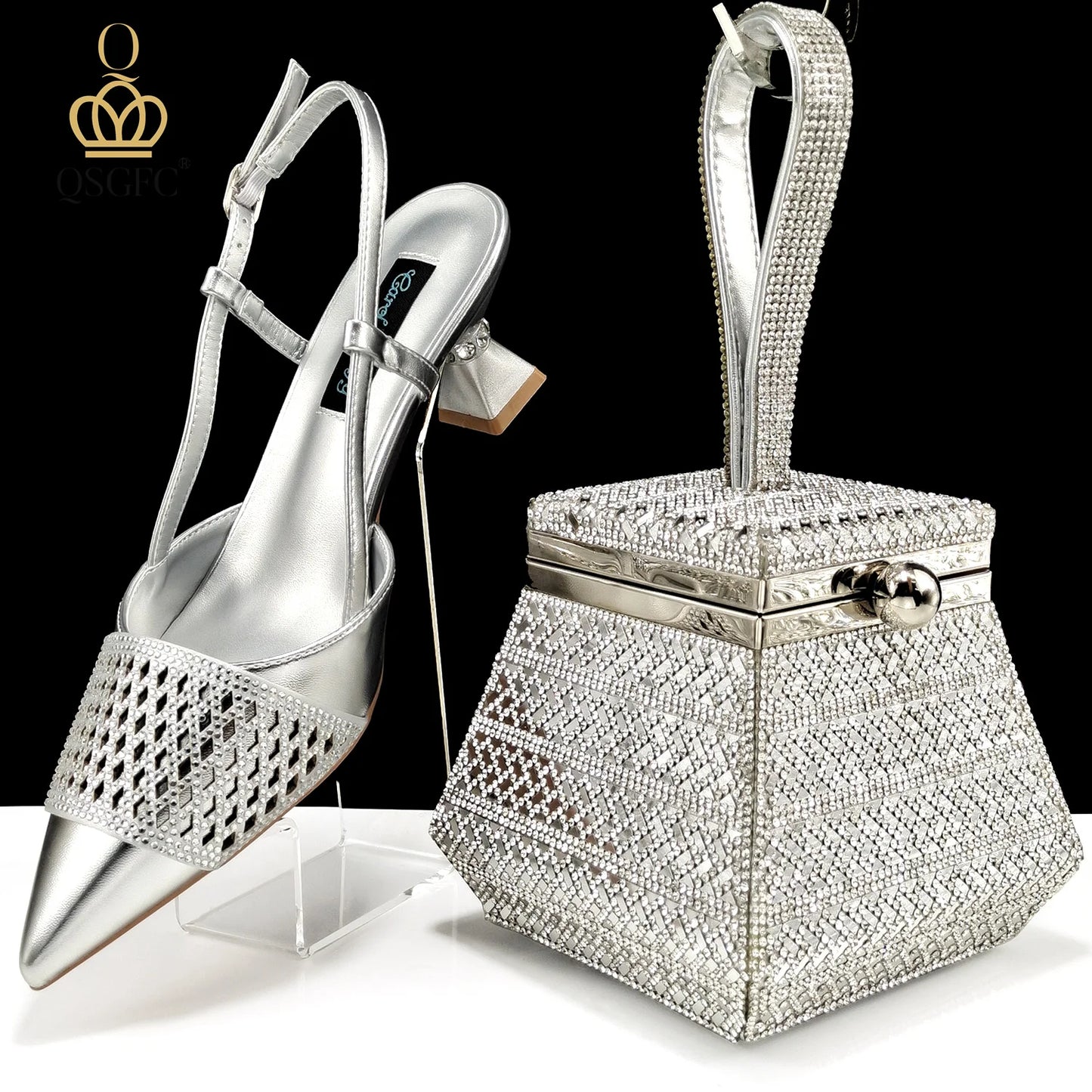 Fashion Three-Dimensional Hard Bag Sequins Decoration Lady Fashion Elegant Shoes and Bag Set Women Shoes