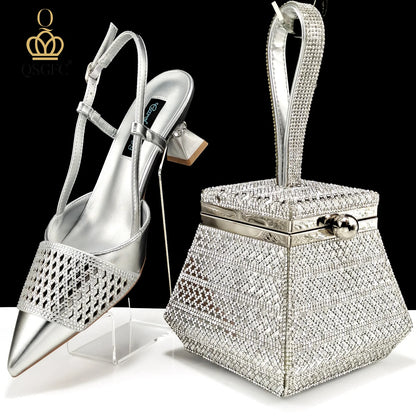 Fashion Three-Dimensional Hard Bag Sequins Decoration Lady Fashion Elegant Shoes and Bag Set Women Shoes
