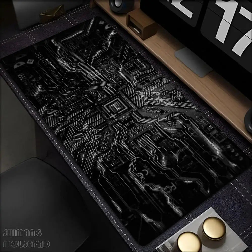 Black Circuit Board Pattern Mouse Pad Large Computer Office Table Mats Rubber Anti-slip Gaming Keyboard Mousepads Long Desk Pads