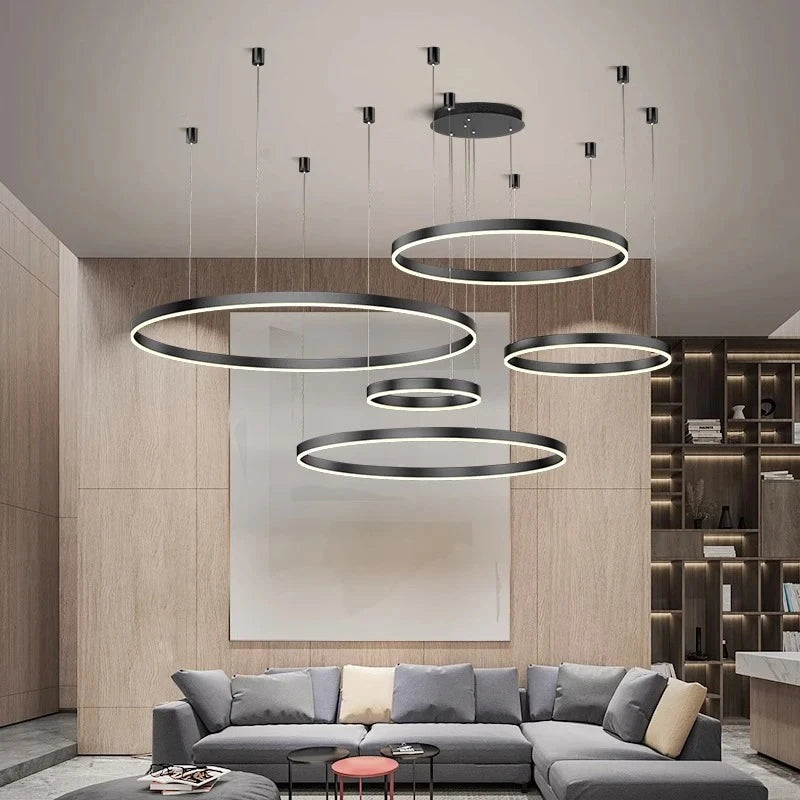 Modern Aluminum Rings Chandeliers Simple Acrylic LED Pendant Lights Living Dining Room Home Restaurant Decor Lighting Fixtures