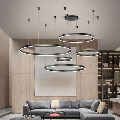 Modern Aluminum Rings Chandeliers Simple Acrylic LED Pendant Lights Living Dining Room Home Restaurant Decor Lighting Fixtures