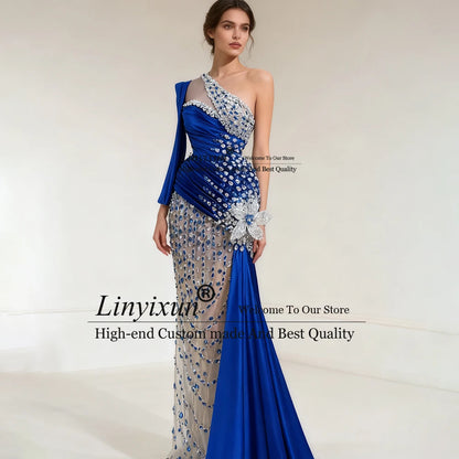 Aso Ebi Prom Dresses 2025 for Woman African Crystal Mermaid Wedding Party Gowns Customized One Sleeve vestidos de cerimônia
