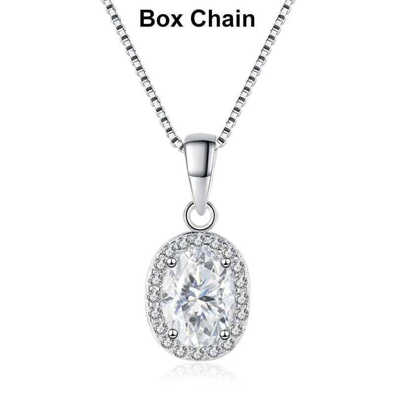 NeeTim Oval Cut Moissanite Necklace Pendant s925 Sterling Silver Necklace Box Chain Necklace Gift for Women Girl Wedding Jewelry