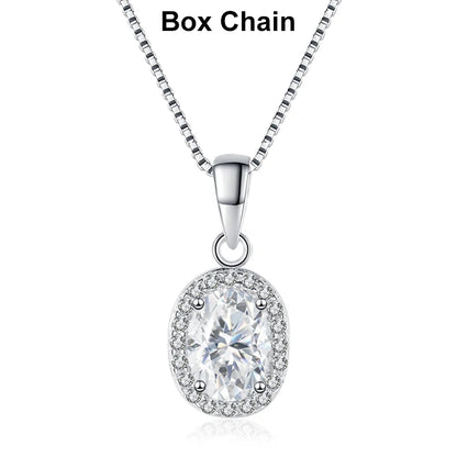 NeeTim Oval Cut Moissanite Necklace Pendant s925 Sterling Silver Necklace Box Chain Necklace Gift for Women Girl Wedding Jewelry