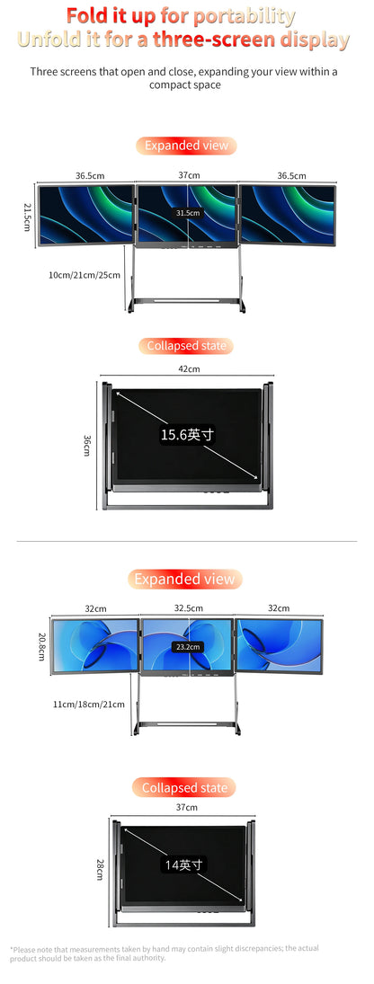 SIBOLAN 16 Inch Triple Screen Foldable Extender Display 2.5k/1080P IPS All-Metal Adjustable Stand USB C for MAC Laptop Travel