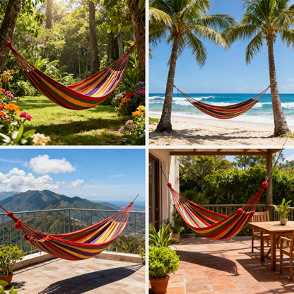 2 Person Double Hammock with Tree Straps - Heavy Duty Cotton Canvas for Patio, Backyard, Garden, Indoor & Outdoor Use (Red,Blue)