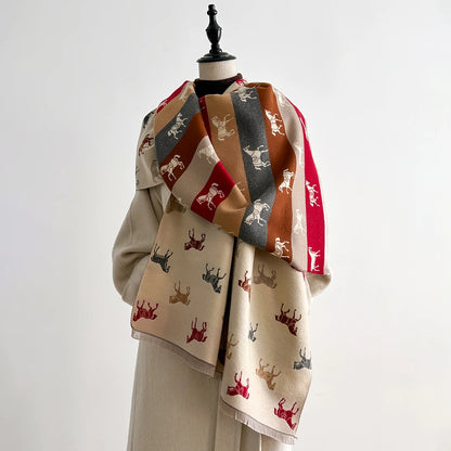 Latest Design Elegance Horse Print Scarve Pashmina Soft Warm Fringe Pashmina Shawl Winter Coldproof Windproof Blanket Scraf