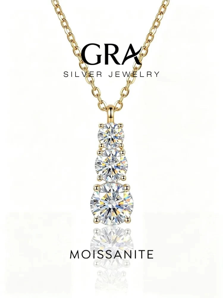 GRA 1.8CT Luxury Three Round Moissanite Diamond Necklace for Women 925 Sterling SilverEngagement Wedding Fine Jewelry
