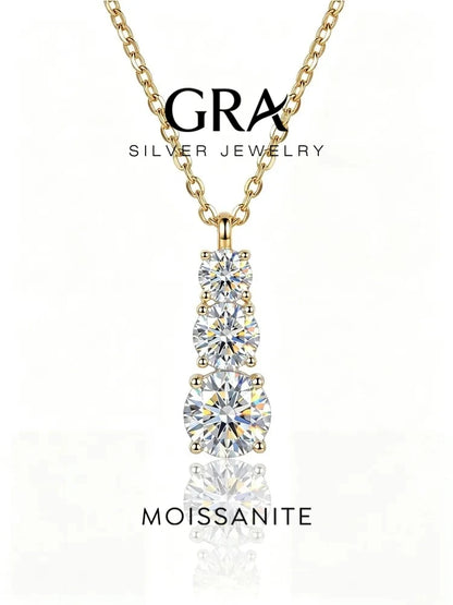 GRA 1.8CT Luxury Three Round Moissanite Diamond Necklace for Women 925 Sterling SilverEngagement Wedding Fine Jewelry