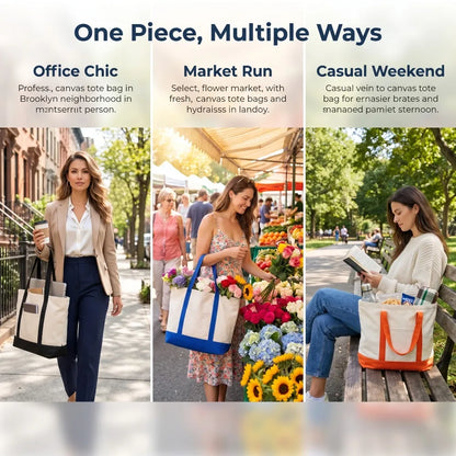 1/3/6PCS Heavy Duty Canvas Tote Bag with Front Pocket Blank DIY Reusable Grocery Shoulder Bag for Women Office School Beach