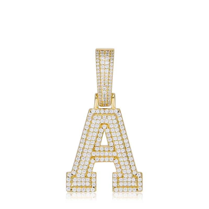 New Moissanite 26 A-Z Letter Pendant Jewelry Necklace Women  Iced Out Personalized Charms Rapper Super Star Hip Hop Punk S925