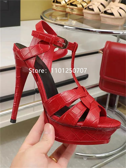 Luxury Style Women Sandals Summer Platform Women High Heels 14CM Open Toe Spike Heels Dressing Shoes Brand