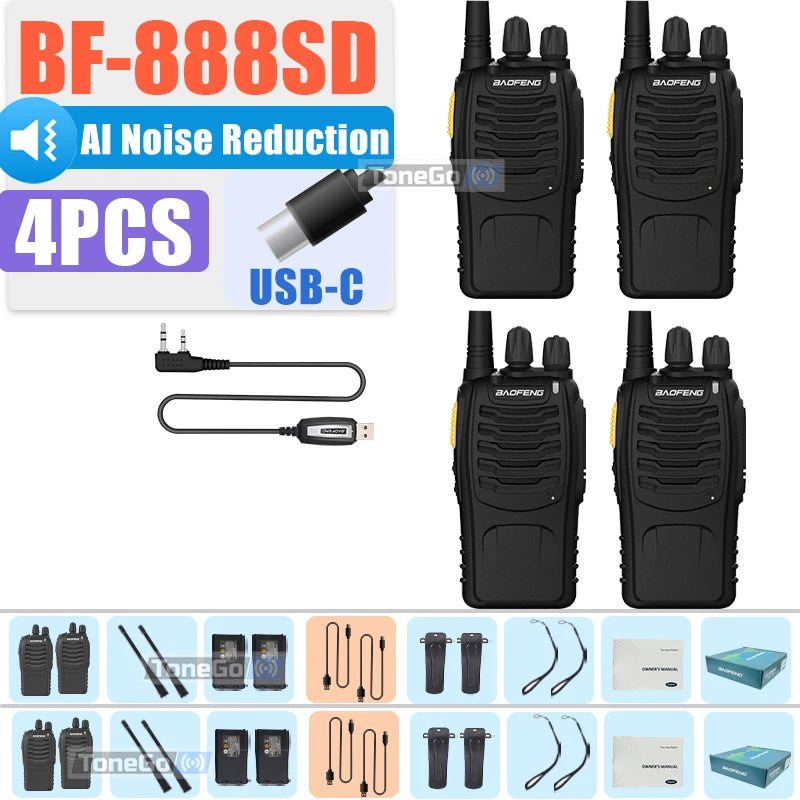 Baofeng BF-888SD Walkie Talkie AI Noise Reduction Updated BF-888S Encrypted Calls FM Wireless Frequency Copy Type-C UHF Radios