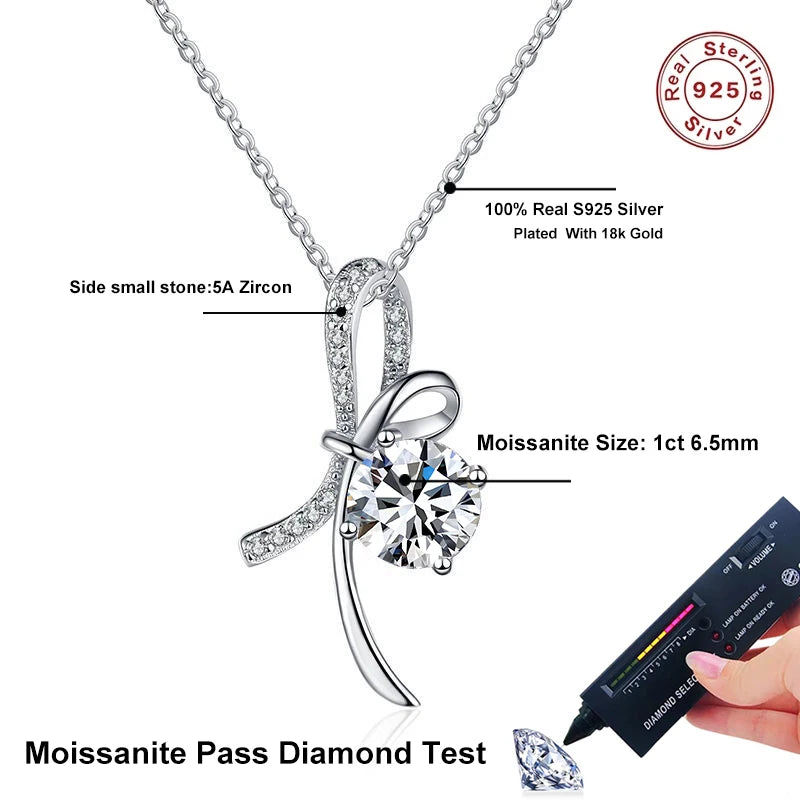 NeeTim 1ct Moissanite 925 Sterling Silver Necklace For Girl Lab Diamonds Pendant Necklaces Party Women Neck Chain Wholesale