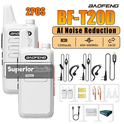 2/4PCS Baofeng BF-T20D Portable Walkie Talkie Type-C Charging 400-480Mhz AI Noise Reduction 16 Channels Mini Two Way Ham Radio