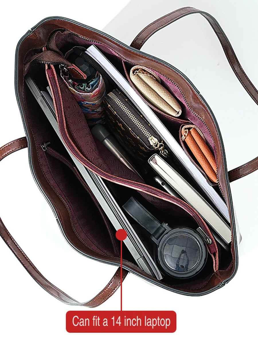 Luxury Women Leather Tote Bag Top Layer Cowhide Large Capacity Fashionable Handbag Brand Designer Shoulder Bag 2025 New Handbag