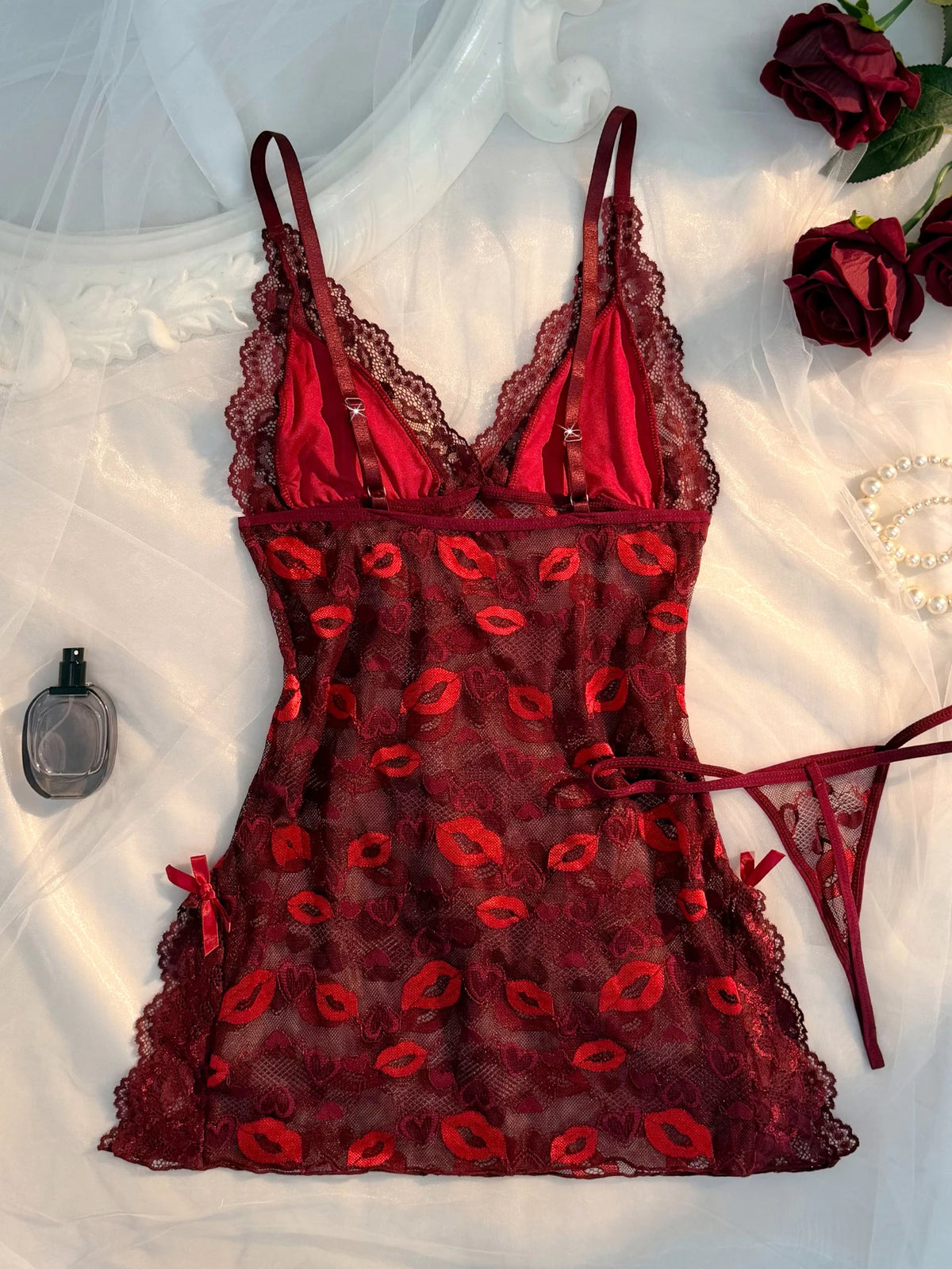 Hot Sexy Women Lace Nightgown Set See Through Pajamas Dress Sexy Deep V Home Valentine's Day Gift Sleeping Skirt Dress