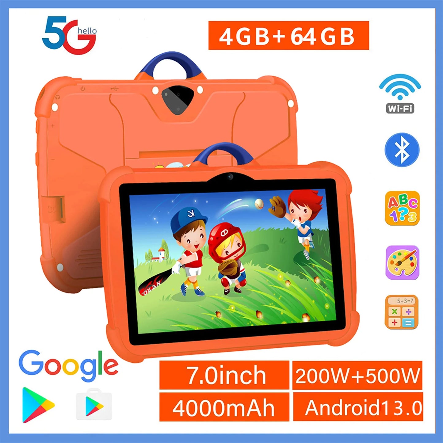 New 7 Inch WiFi Tablet PC Google Learning Education Kids' tablet Quad Core 4GB RAM 64GB ROM Wi-Fi Android Tablets 4000mAh