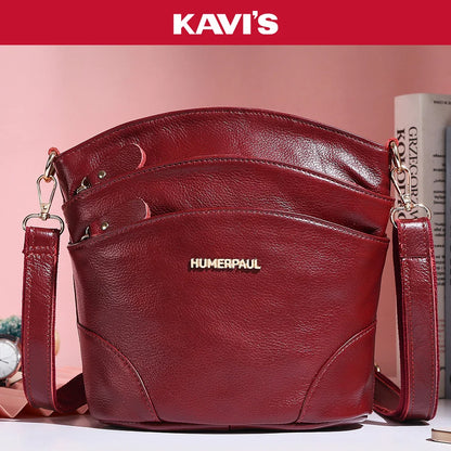 100% Genuine Leather Women Messenger Bags Casual Cell Phone Purse with Adjustable Strap Multiple Pockets Crossbody Shoulder Bag