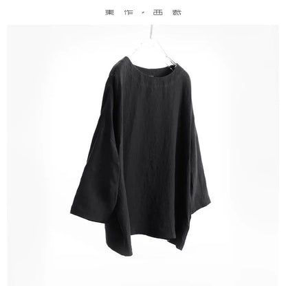 Plus-Size Women's Clothing~Hemp Long-Sleeved Shirt, Casual Sun-Protective Top, New Spring/Summer 2026 Style