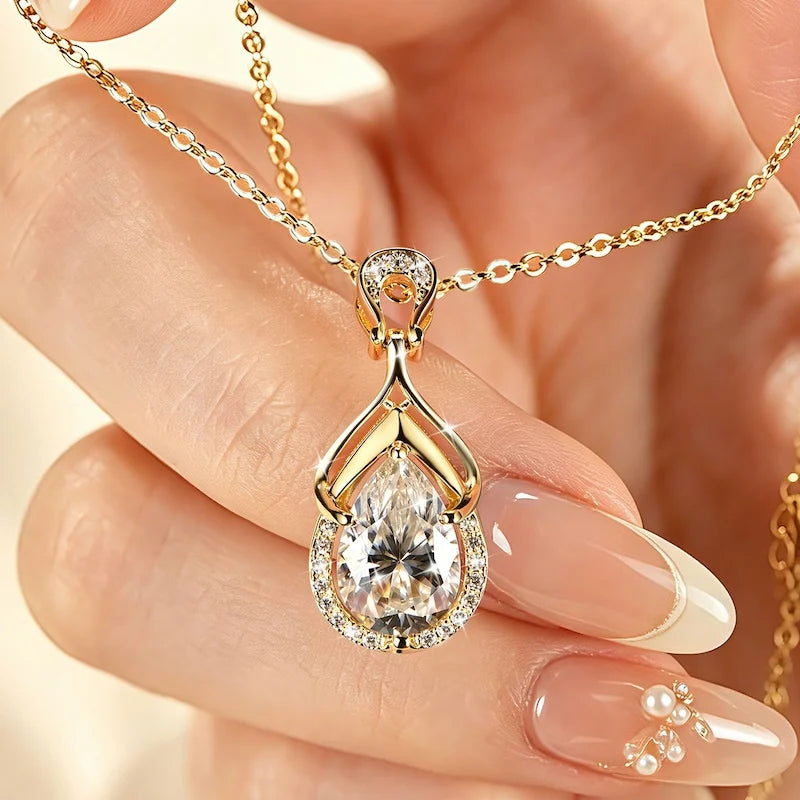 Rrjzz Sparkling 7x10.5mm Pear Cut D-Color Moissanite Pendant Necklaces 2.5CT Waterdrop Necklace for Women GRA Jewelry Gifts