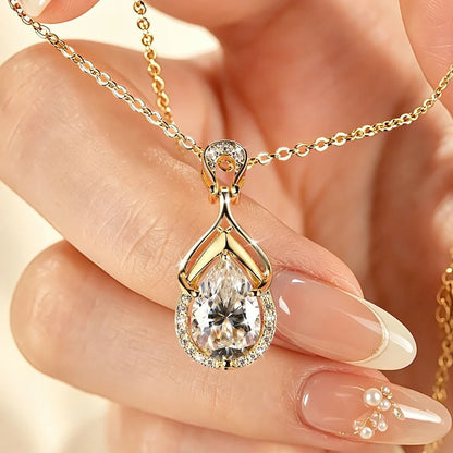 Rrjzz Sparkling 7x10.5mm Pear Cut D-Color Moissanite Pendant Necklaces 2.5CT Waterdrop Necklace for Women GRA Jewelry Gifts