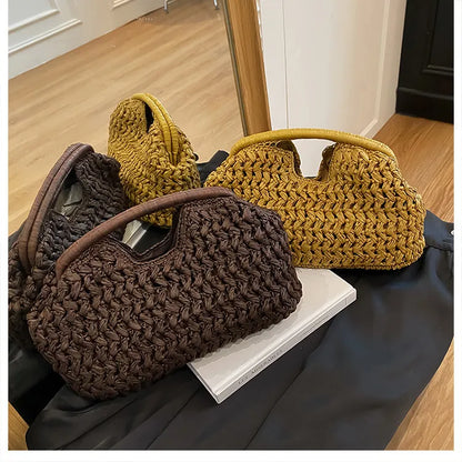 New Summer Beach Bag for Women Clutch Bag Luxury Designer Straw Bags Tote Handbag Fashion Woven Rattan Bags Female Travel Purse