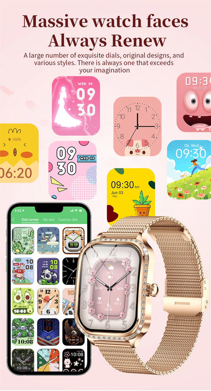 Fashion Women Diamond Watch 1.75 inch 360*360 HD Display Heart Rate Blood Oxygen Monitoring Bluetooth Call Smartwatch 2026 New